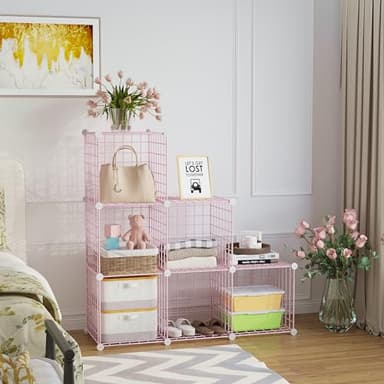C&AHOME Wire Cube Storage, 6 - Cube Organizer Metal C Grids, Modular Shelves Units, Closet Organizer, Ideal for Home, Office, Living Room, 36.6”L x 12.4”W 36.6”H, Pink UWCS3006P - Image 2