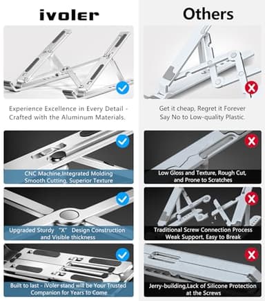 ivoler Laptop Stand, Laptop Holder Riser Computer Tablet Stand, 6 Angles Adjustable Aluminum Ergonomic Foldable Portable Desktop Holder Compatible with 10-15.6” MacBook,iPad, HP, Dell, Lenovo Silver - Image 3