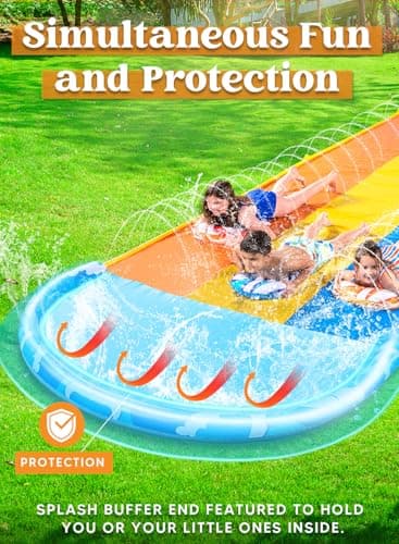 Sloosh 22.5ft x 82in Waves Triple Lawn Water Slide,Heavy Duty Lawn Water with 3 Body Boards and Slip Sprinkler for Kids Adults Backyard Summer Outdoor - Image 4