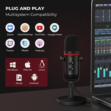 AUDIOPRO USB Microphone, Computer Condenser Gaming Mic for PC/Laptop/PS4/5, Headphone Output, Volume Control, USB Type C Plug and Play, LED Mute Button, for Streaming, Podcast, Studio Recording - Image 3