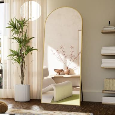 Koonmi Arched Full Length Mirror, 71"x26" Full Body Floor Mirror Standing Hanging or Leaning Wall, Full Body Mirror with Stand, Aluminum Alloy Thin Frame for Bedroom Living Room, Gold - Image 5