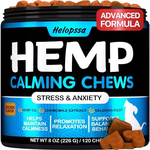 Hemp Calming Chews for Dogs with Anxiety and Stress - Anxiety Relief Chews for Storms, Fireworks, Thunder, Barking, Separation - Valerian, L-Tryptophan, Hemp Oil - Chicken - 120 Dog Calming Treats - Image 1