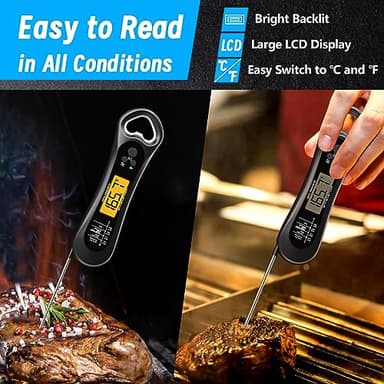 Meat Thermometer Digital, Instant Read Meat Thermometer for Grill and Cooking, with Bottle Opener, Backlight & Calibration Food Thermometer, Kitchen Gadgets for BBQ, Turkey, Candy, Liquids - Image 2