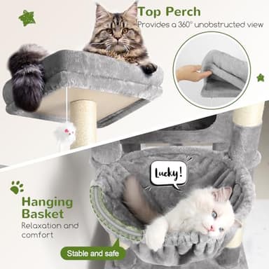 Globlazer Extra Large Cat Tower, 81-inch Tall Cat Tree for Big Cats 20 lbs, XXL Heavy Duty Cat Scratching Tower for Indoor Adult Cats with 3 Cat Condos, 8 Scratching Posts, F81, Light Grey - Image 4