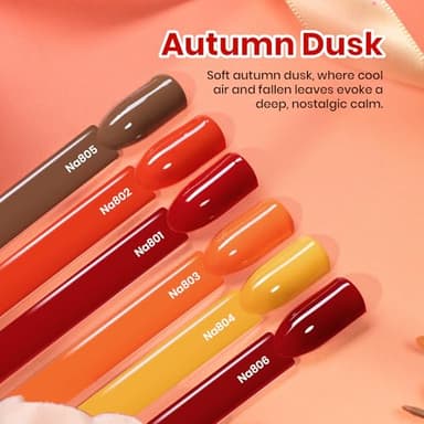 Beetles Orange Gel Nail Polish Set 6 Colors Burgundy Brown Dark Red Yellow Light Orange Fall Gel Polish Kit Soak Off UV LED Hema Free DIY Home Salon Gift for Women Autumn Dusk - Image 3