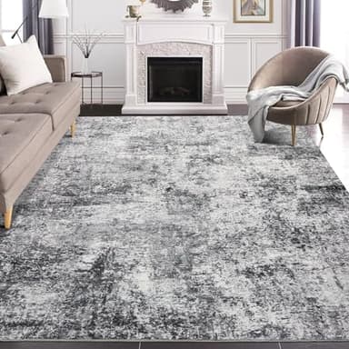 Area Rug Living Room Rugs - 8x10 Large Soft Indoor Neutral Modern Abstract Low Pile Washable Rug Carpet for Bedroom Dining Room Farmhouse Home Office - Grey - Image 2