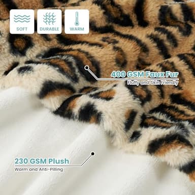 COZY KISS Waterproof Pet Blanket for Large Dog, Soft Luxury Faux Fur Throw for Woman Sofa Bed Couch, Non-Shedding Double Sided, Super Fluffy Thick Warm, Reversible, 50x60 in, Brown Leopard Print - Image 3