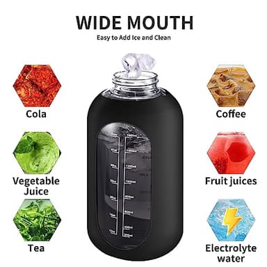 CIVAGO 32 oz Glass Water Bottle with Straw and Handle, Large Sports Motivational Water Bottle Flask with Time Marker and 2 Lids, Leakproof Water Jug Canteen with Silicone Sleeve for Gym, Sage - Image 5