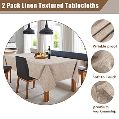 Fitable Faux Linen Tablecloths Rectangle 60 x 120 Inch - 2 Pack Neutral Table Clothes for 8 Foot Tables, Nature Faux Burlap Kitchen Table Covers for Dining, Party, Farmhouse, Banquet, Buffet - Image 4