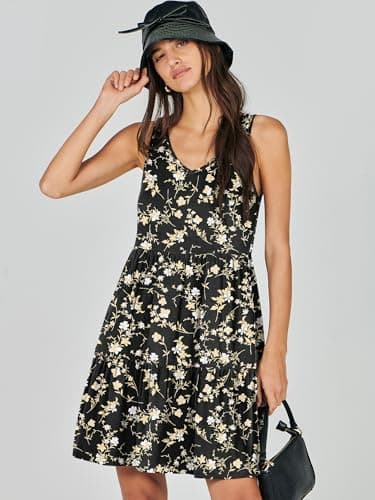 ANRABESS Womens Summer Casual Tank Dress Sleeveless V Neck T Shirt Sundress Flowy Tiered Swing Mini Beach Vacation Dresses Black Floral XX-Large - Image 3