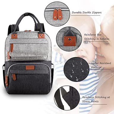 Diaper Bag Backpack, Baby Bag for Boys Girls, Large Diaper Backpack Travel Diaper Bags with Insulated Pockets Baby Registry Search Shower Gifts Newborn Essentials for Mom Dad, Waterproof Grey - Image 9
