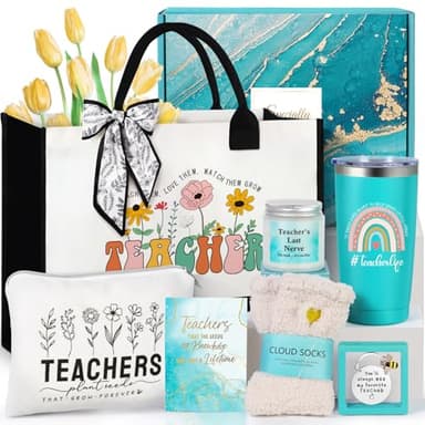 Teacher Appreciation Gifts, Best Teacher Tote Bags for Women, Unique Ideas from Students - Funny Thank You Basket Box Back to School Gifts - Image 1