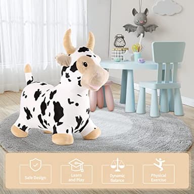 INPANY Bouncy Cow Farm Animal Hopper Toys, Toddler Plush Bouncing Inflatable Bouncer, Ride on Hopping Horse, Indoor Outdoor Cowboy Rodeo Birthday Party Decorations Gifts for 2 3 4 Year Old Girls Boys - Image 5