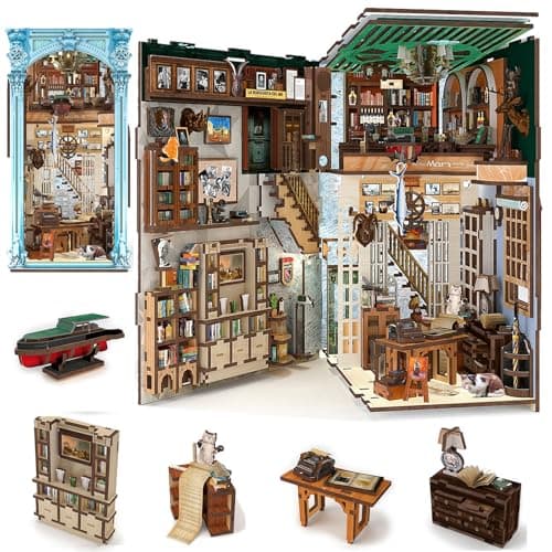 MiniCity Book Nook Kit, DIY Dollhouse Booknook, Book Nook Miniature Kit for Bookshelf Insert Decor Crafts for Adults Teen Halloween, 3D Wooden Puzzle with Led Light (Hemingway House) - Image 1
