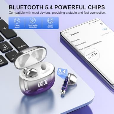 Wireless Earbuds, Bluetooth Headphones 48H Playtime Ear Buds with LED Power Display, IPX7 Waterproof Bluetooth 5.4 Earphones in-Ear Earbuds with 4 Mic for Android iOS Cell Phone Laptop, Purple - Image 3