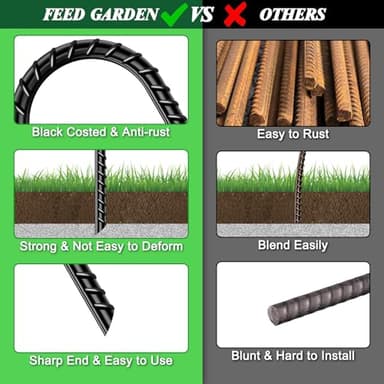 FEED GARDEN 12 Inch 16 Pack Rebar Stakes Heavy Duty J Hook, Galvanized Ground Stakes Tent Stakes Steel Ground Anchors, Chain Link Fence Stakes, Trampoline Stakes, Black - Image 4