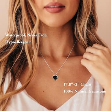 SmileBelle Black Heart Necklace for Women, Gothic Black Necklaces Black Tourmaline Necklace as Birthday Gifts for Her, Black Handmade Jewelry Silver Heart Pendant Necklace for Teen as Tendy Jewelry - Image 3