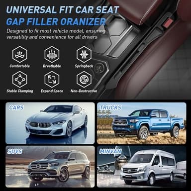 Car Seat Gap Filler 2Pack, Inserts Between Seats Console with Organizer Storage Upgraded Phone Holder Car Side Seat Gap Fillers Cars Front Seats Fill Plug Car Essentials for Vehicle SUV Truck (Black) - Image 6