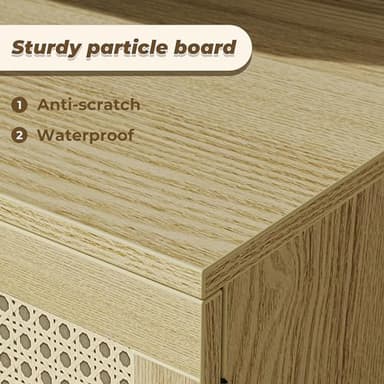 SUPERJARE Boho TV Stand for 65 Inch TV, Entertainment Center with Adjustable Shelf, Rattan TV Console with 2 Cabinets, Media Console, Solid Wood Feet, 4 Cord Holes, for Living Room - Natural - Image 8