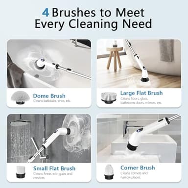 TUYU Electric Spin Scrubber, Full-Body IPX7 Waterproof Bathroom Scrubber with Power LCD Display, Adjustable Extension Handle, Cordless Shower Cleaner Brush for Bathtub Kitchen Wall Cleaning - Image 3
