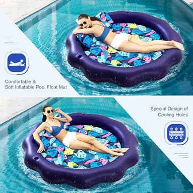 SUIMOT Inflatable Pool Floats Adult Size - 77" X-Large Heavy Duty Tanning Floating Mat Cooling Holes Lounger with Pillow, Pool Floaties Bed with Cup Holders for Backyard Swimming Pool Party, Purple - Image 6