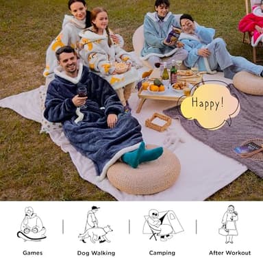 Bedsure Wearable Blanket Hoodie, Long Hooded Blanket Sweatshirt as Birthday Gifts for Women, Cozy Sherpa Hoodie for Adult, Standard, Ocean Blue - Image 5