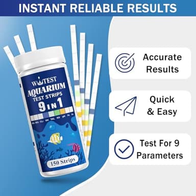 Wutest 9-Way Aquarium Test Strips - 150 Aquarium Water Test Kit Fish Tank Test Kit Quick & Accurate Testing Iron Copper Nitrate Nitrite Chlorine Total Hardness Total Alkalinity Carbonate pH - Image 6