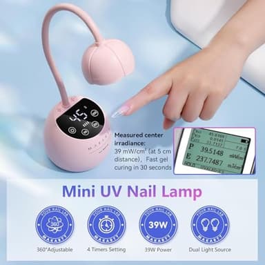 Makartt UV LED Nail Lamp - Gooseneck UV Light for Gel Nails Cherie Cordless USB 39W Nail Dryer Gel Lamp with 4 Times & Auto Sensor Professional Fast Flash Curing Polish Nail Art - Image 5