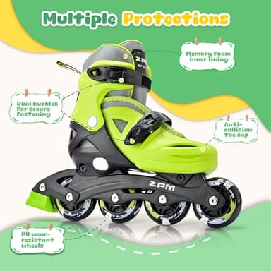 2PM SPORTS Girls Adjustable Illuminating Inline Skates with Light up Wheels, Fun Flashing Beginner Roller Skates for Kids - Yellow Medium - Image 3