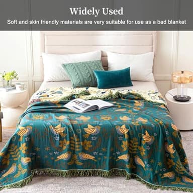 6-Layer Soft Throw Blanket for Couch, Boho 100% Cotton Blankets & Throws Floral Farmhouse Bed Throw Blanket Thick Warm Cozy Rustic Throw for Couch Bed Living Room Decor Furniture Protector, 79"*90" - Image 4