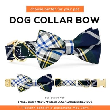 Kamercy Dog Collar with Bow Tie Set, Green, White and Yellow Color Weave Plaid - Image 3