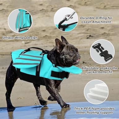 Petglad Wings Dog Life Jacket Adjustable Dog Life Vest with Chin Float Reflective Stripes and Rescue Handles, High Buoyancy Puppy Swim Float Vest for Small Medium Large Dogs (Pine Green, S) - Image 3