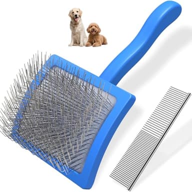 2PCS Slicker Brush for Dogs & Pet Comb,Professional Dog Grooming Brush (Goldendoodles,Poodles,Labradoodles) with Extra Long Pins to Effectively Remove Tangles, Knots and Mats (Blue Large) - Image 1