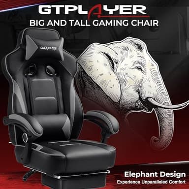 GTPLAYER Gaming Chair with Footrest, Big and Tall Game Chair 350lb Racing Style Computer Chair, Ergonomic Executive Office Chair High Back with Lumbar Support and Recliner, Light Gray - Image 7