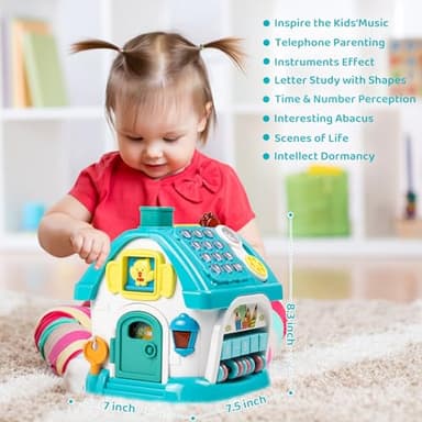 Marstone Baby Toys for 1 Year Old Boy and Girl Gifts: Toddler Toys Age 1-2, 8-in-1 Educational House with Sound Lights Music Clock Telephone and Car, Birthday Gift for Boy 12-18 Months - Image 6