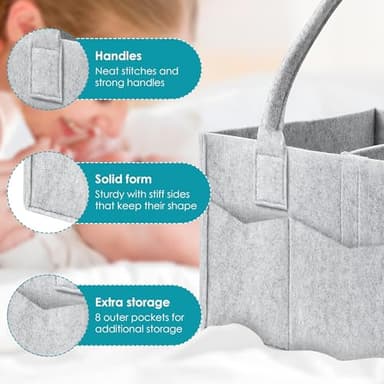 Cute Castle 2 Pack Diaper Caddy Organizer - Portable Baby Caddy Organizer with Handle, Nursery Storage Bin and Car Organizer - Grey - Image 7