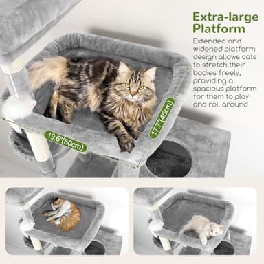 Globlazer Extra Large Cat Tower, 81-inch Tall Cat Tree for Big Cats 20 lbs, XXL Heavy Duty Cat Scratching Tower for Indoor Adult Cats with 3 Cat Condos, 8 Scratching Posts, F81, Light Grey - Image 3