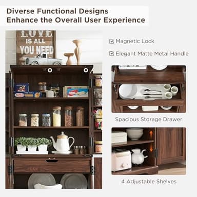 ACCOHOHO 72" Tall Kitchen Pantry, Farmhouse Storage Cabinet with Barn Doors, Organizer, Drawer and Adjustable Shelves, Rustic Wood Cupboard for Kitchen, Dining Room, Bathroom, Brown - Image 6