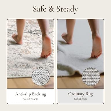 GENIMO 8x10 Area Rugs for Living Room, Machine Washable Non Slip Vintage Rugs, Low Pile Lightweight Chenille Print Rug for Bedroom, Dining Room, Home Office, Light Taupe Brown - Image 7