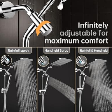 Veken 10" Luxurious All Metal Rain Shower Head with Handheld, High Pressure Rainfall Shower Heads wih Extension Arm, Wide Dual Showerhead with Spray Combo, Bathroom Accessories, Chrome, Silver - Image 7
