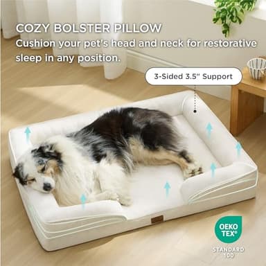 Bedsure XL Orthopedic Dog Bed for Extra Large Dogs - Washable XLarge Dog Cat Bed Waterproof, Comfort Dogs Couch Sofa with Washable Removable Cover, Pet Bed with Nonskid Bottom, Ivory, 42" - Image 2