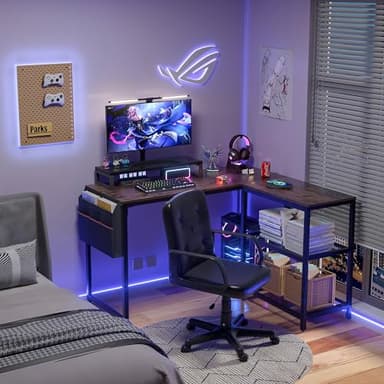 VECELO L Shaped Desk, 49 Inch Computer Gaming Study Writing Table, Home Office Workstation with Storage Shelves & Bag - Image 7