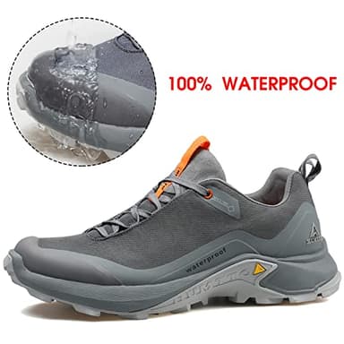 HUMTTO Men's All-Terrain Waterproof Hiking Shoes Lightweight Breathable Trekking Trails Shoes Anti Slip Outdoor Shoes 13 Grey - Image 2