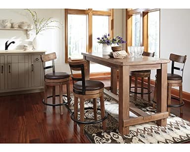 Signature Design by Ashley Pinnadel |24.25" Counter-Height Swivel Bar Stool – Modern Farmhouse, Faux Leather, 360° Swivel, Nailhead Trim, Rustic Light Brown - Image 4