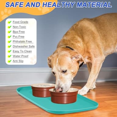 SMILOOL Silicone Pet Feeding Mat with Raised Edge for Food and Water, Dog Bowl Mats, Cat Bowls Placemat with High Lip for Floor Waterproof, Rubber Tray for Cats and Dogs 24 x 16 x0.8 Dark Turquoise - Image 2