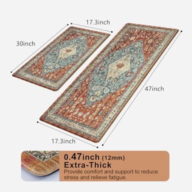Collive Boho Kitchen Mat 2PCS Cushioned Kitchen Mats for Floor, Anti-Fatigue Mat Waterproof Kitchen Rug Set of 2 Non-Skid Comfort Standing Mat for Kitchen, Office, Sink, Laundry, 17"x30"+17"x47" - Image 6