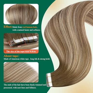 Easyouth 18 Inch Tape in Extensions Human Hair Balayage Seamless Tape in Hair Extensions Ombre Dark Brown to Blonde with Brown Hair Extension Real Human Hair Tapes in for Women 40g 20pcs - Image 4