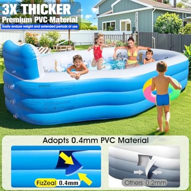 Large Inflatable Swimming Pool for Kids and Adults,Thickened Adult Pool for Backyard with Seat and Backrest, Kids Outdoor Blow up Pools,118"X75"X22"Inflatable Pools for Summer (Sky Blue) - Image 4
