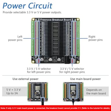 Freenove Universal Breakout Board Compatible with Arduino Nano Micro Raspberry Pi Pico 1 2 W ESP32 ESP8266, Terminal Block Shield HAT with Pin Header, GPIO Status LED, 5 V 3.3 V - Image 6
