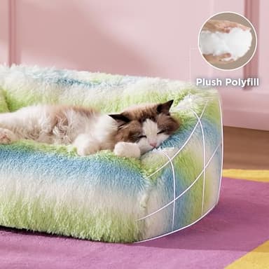 Lesure Cute Cat Bed Indoor - Furry Cat Bed Large, Washable Calming Small Dog Beds for Puppy with Fashion Design, 26x21x9inches, Green Stripe - Image 2